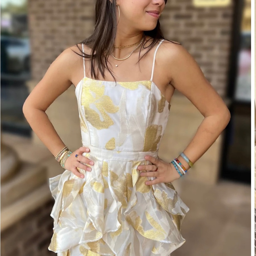 Gold and white spaghetti strip dress size x small